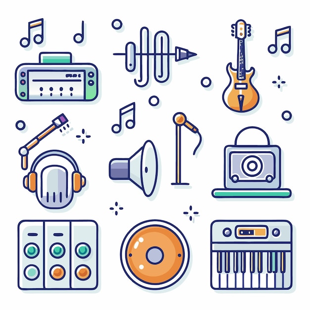 icono de línea conjunto de música doodle