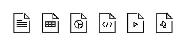 Icono de línea de conjunto de tipo de medio de archivo botón aislado para documentos vector
