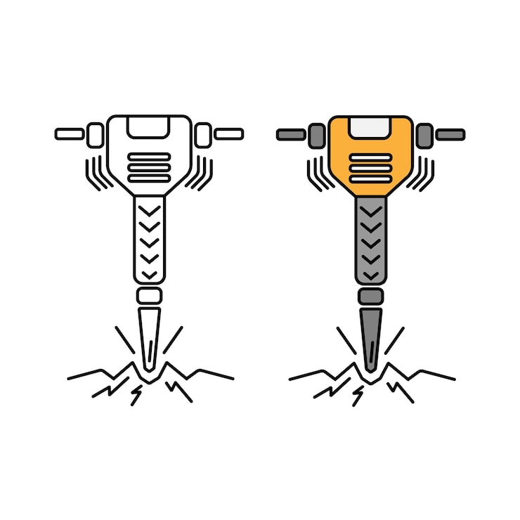 Vector icono de línea de construcción de martillo neumático, ilustración de símbolo de vector de contorno.