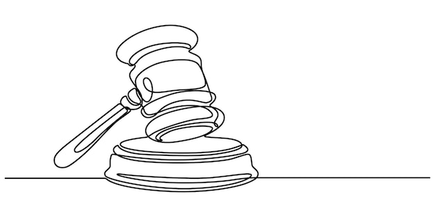 Icono de línea continua de martillo de madera de juez Minimalista lineal pro