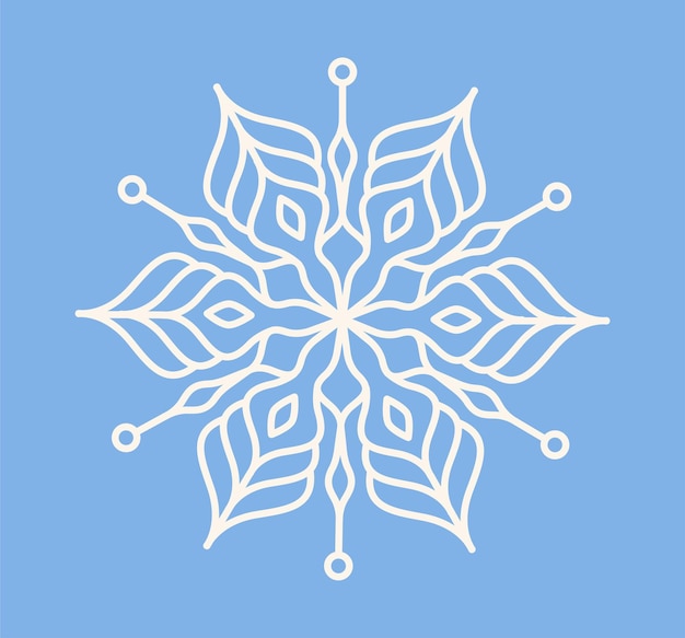 Icono de línea de copo de nieve Símbolo del invierno y el frío Silueta geométrica ornamentada de copos de nieve Signo o ornamento decorativo con patrón de helada Ilustración vectorial de contorno
