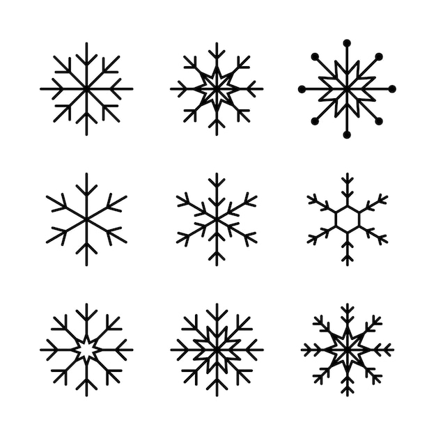 Icono de línea de copo de nieve. vector elementos aislados. conjunto de iconos de línea de copo de nieve de línea aislada de vector. plantilla de copos de nieve. copo de nieve negro. eps 10