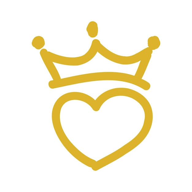 El icono de la línea del corazón de la corona de doodle dorado