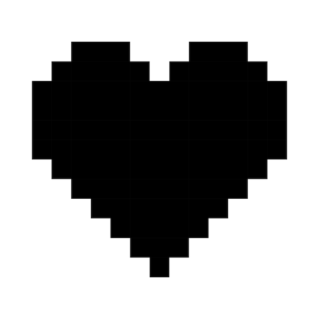 Icono de línea de corazón negro completo Emoji día de San Valentín relaciones amor vida salud juegos de tratamiento aplicaciones estilo de píxel Icono multicolor sobre fondo blanco