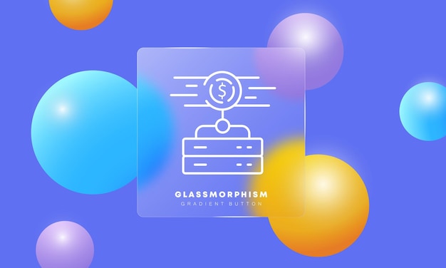 Icono de línea de criptomoneda Signo de dólar almacenamiento en la nube dinero moneda bitcoin blockchain negocio Concepto de gestión financiera Estilo Glassmorphism Icono de línea vectorial para Negocios y Publicidad