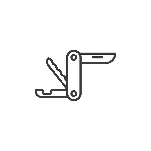 Icono de línea de cuchillo suizo aislado en fondo blanco