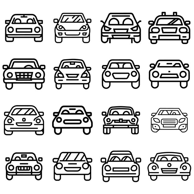 Icono de la línea delantera del automóvil Símbolo de señal de estilo de contorno simple Auto view concepto de transporte de carreras deportivas V