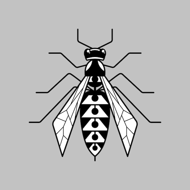 Vector icono de línea delgada de avispa símbolo de avispa para logotipo y diseño web ilustración vectorial de elemento de marca insecto peligroso a rayas en estilo plano pictograma de avispa blanco y negro aislado en fondo gris