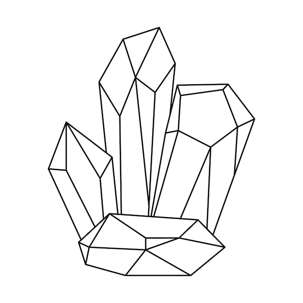 Icono de línea delgada de cristal aislado en blanco contorno negro de piedra preciosa lineal vectorial para cloring