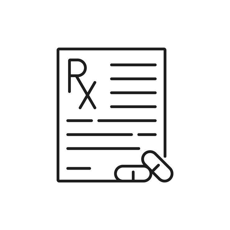 Vector icono de línea delgada de receta médica de farmacia