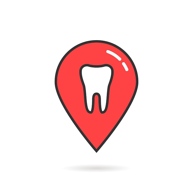 Icono de línea delgada roja de geolocalización dental