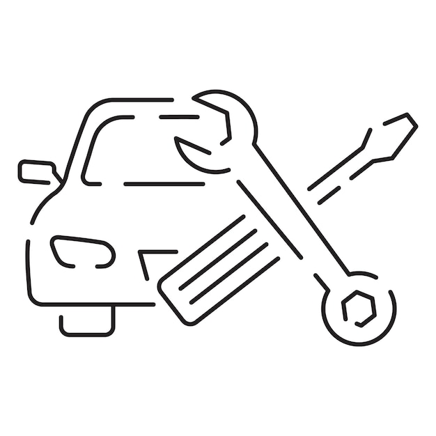 Icono de línea delgada de servicio de automóvil Taller de reparación de automóviles símbolo automotriz reparación de garaje y servicio Símbolo gráfico y signo ilustración vectorial