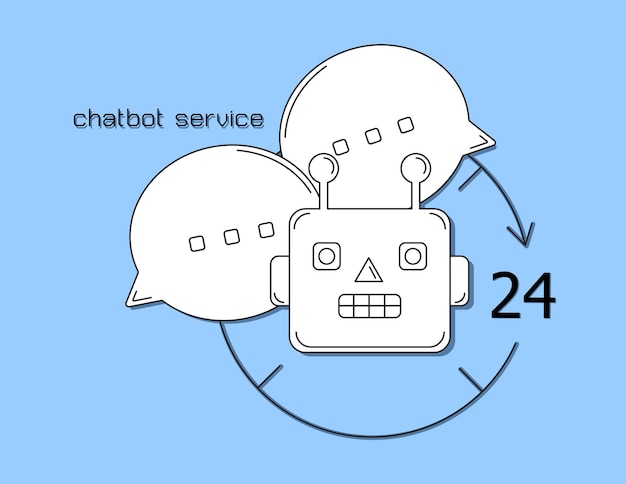 Icono de línea delgada de vector de ilustración del servicio de bot de chat como concepto