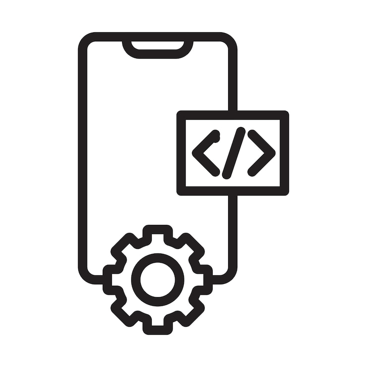 Vector icono de línea de desarrollo de aplicaciones móviles aislado en fondo blanco