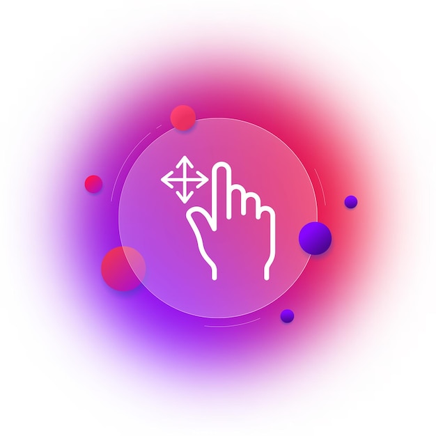 Icono de línea de desplazamiento puntero de mano cursor del mouse flecha dedo índice deslizar presione haga clic en el concepto estilo glassmorphism icono de línea vectorial para negocios y publicidad