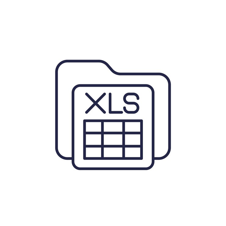 Vector icono de línea de documento xls con una carpeta de archivos