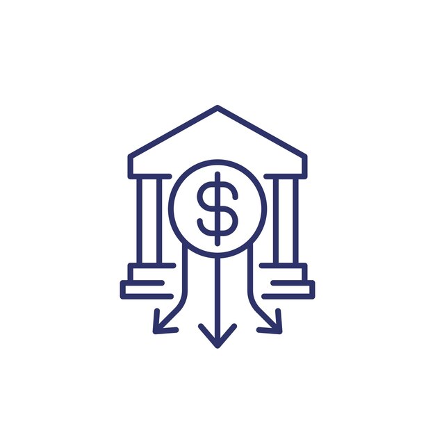 Icono de línea de drenaje de depósitos bancarios