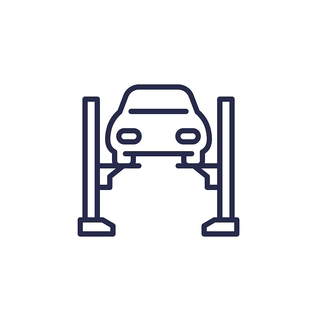 Icono de línea de elevación de ascensor de coche en blanco