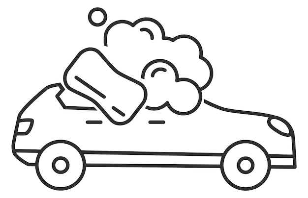 Icono de la línea de esponja y espuma en el coche de lavado
