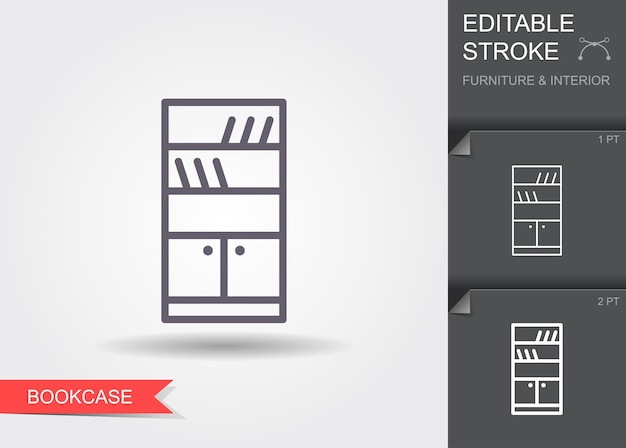 Icono de línea de estantería con trazo editable con sombra