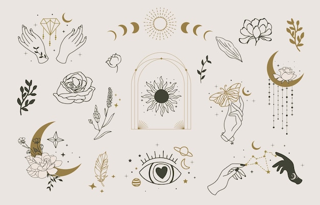 Icono de línea de estilo Boho Mystic con icono de línea de estilBoho Mystic