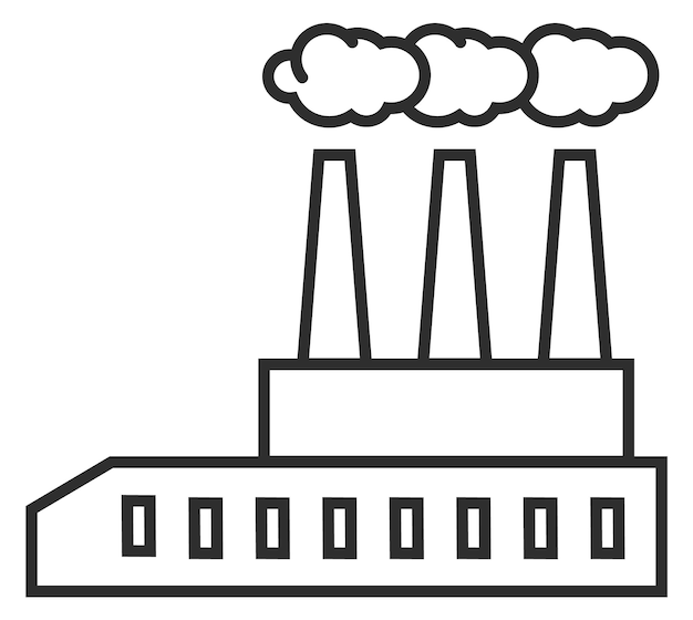 Icono de línea de fábrica exterior del edificio de producción industrial