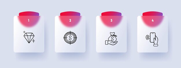 Icono de línea de finanzas Bolsa de destino de diamante de dinero pago en línea ahorros nfs Fondo de color pastel Icono de línea de vector para negocios