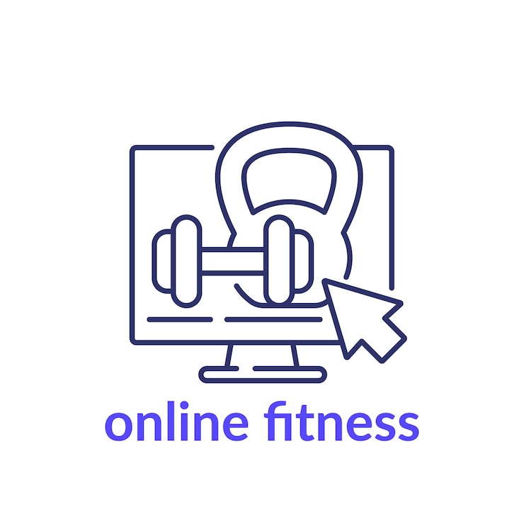 Vector icono de línea de fitness en línea en blanco
