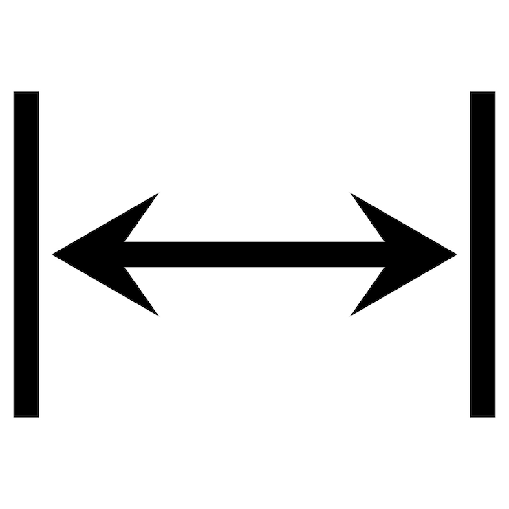 Vector icono de línea de flecha doble, vector de anchura equivalente, medición de la distancia de anchura