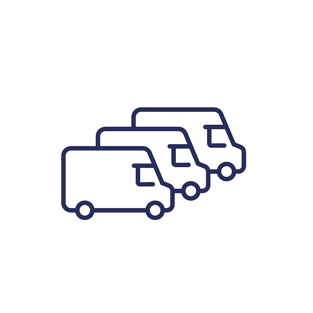 icono de la línea de flota de automóviles con furgonetas