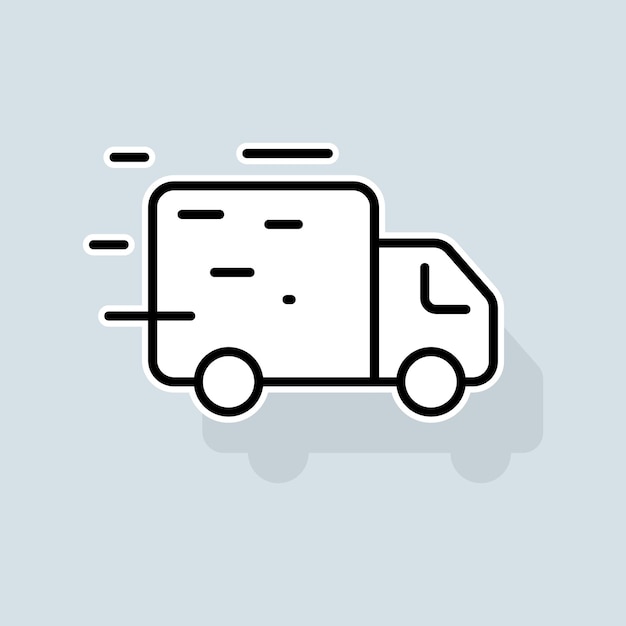 Icono de la línea de la furgoneta de entrega Entrega de alimentos pizza camión de correo camión de eliminación de basura caja de coche eliminación de basura caja de coche logística de correo Concepto de orden Icono de línea de pegatina vectorial sobre fondo blanco