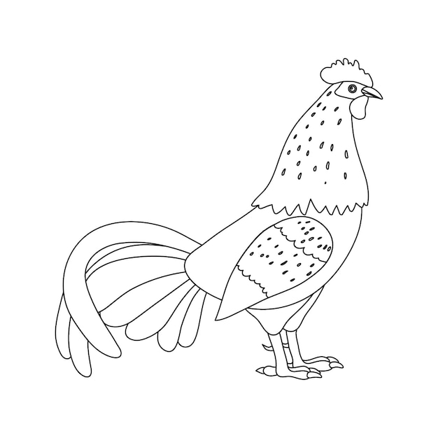 Icono de línea de gallo Cockerel como símbolo o mascota para el diseño de moda de libros infantiles y postales con letras