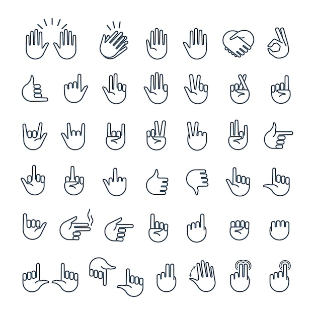 Icono de línea de gesto de la mano establecido en estilo geométrico moderno con líneas de construcción para el proyecto de diseño de aplicaciones Ilustración vectorial Ilustración vectoral
