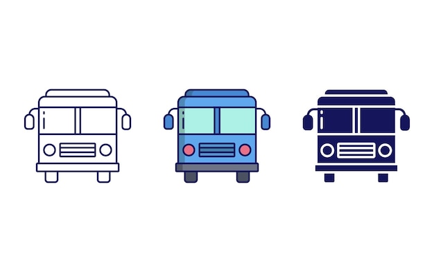 Icono de línea y glifo de autobús escolar aislado sobre fondo blanco, ilustración de vector de vehículo