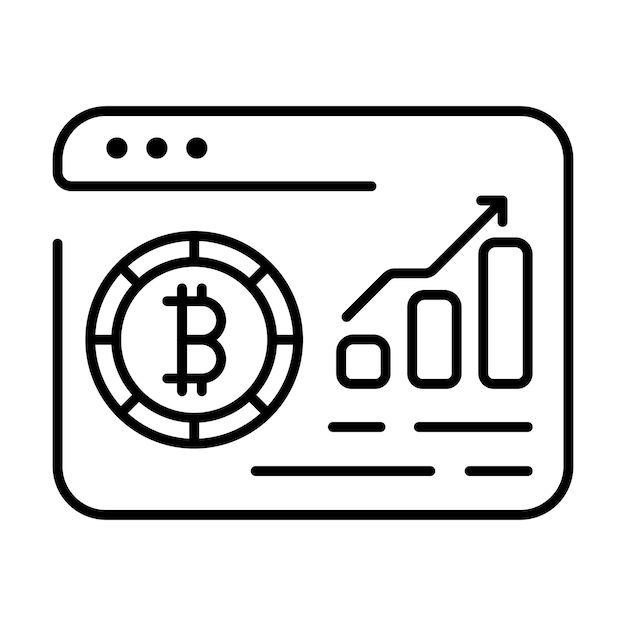 Icono de línea de gráfico de Bitcoin Ahorro de hucha Protección de depósito de préstamo de bajo interés de matrices financieras Seguridad de seguro de datos bancarios Icono de línea de vector sobre fondo blanco