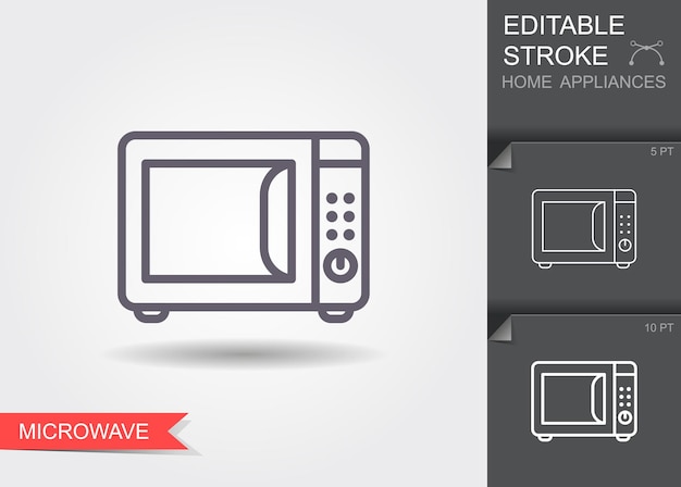 Icono de línea de horno de microondas con trazo editable con sombra