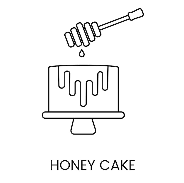 Icono de línea con ilustración de vector de pastel y miel para pastelería