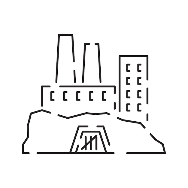 Icono de línea de la industria minera Diferentes tipos de extracción de carbón empresarial de minerales en la mina y la colección de símbolos lineales de diseño de línea delgada de superficie