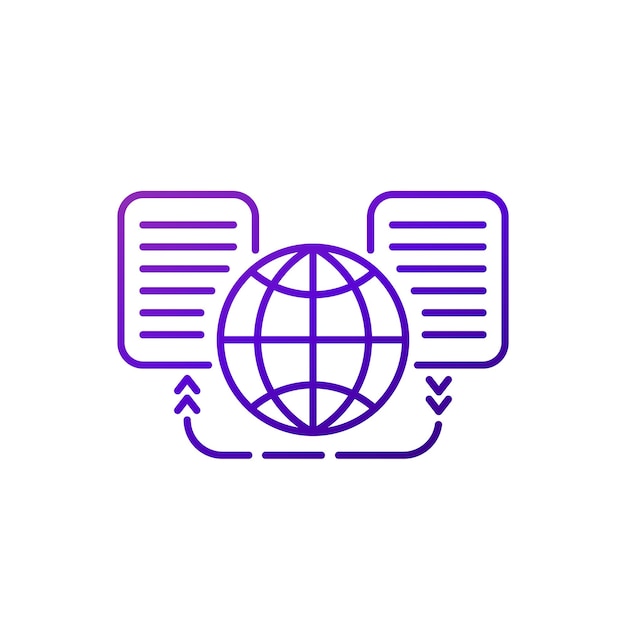 Ícono de línea de intercambio de datos global en blanco
