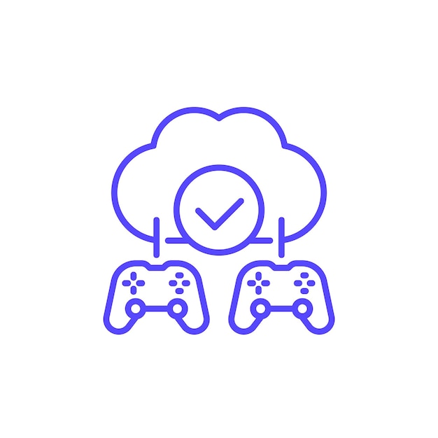 Icono de línea de juegos en la nube con controladores de juegos