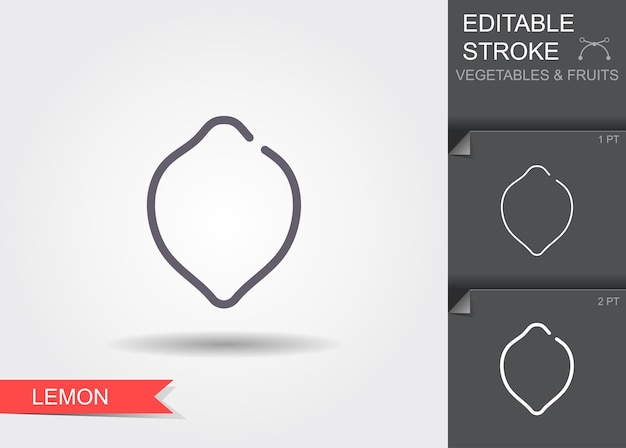 Icono de línea de limón con trazo editable con sombra