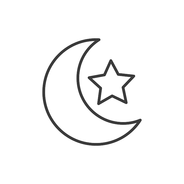 Icono de línea de luna y estrella aislado en fondo blanco
