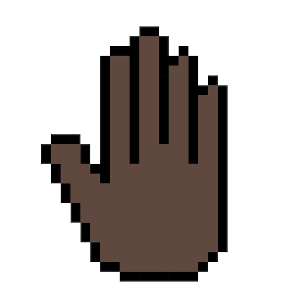 Icono de línea de mano negra Detener gesto lenguaje de señas dedo emoji charla correspondencia estilo de píxel Icono multicolor sobre fondo blanco