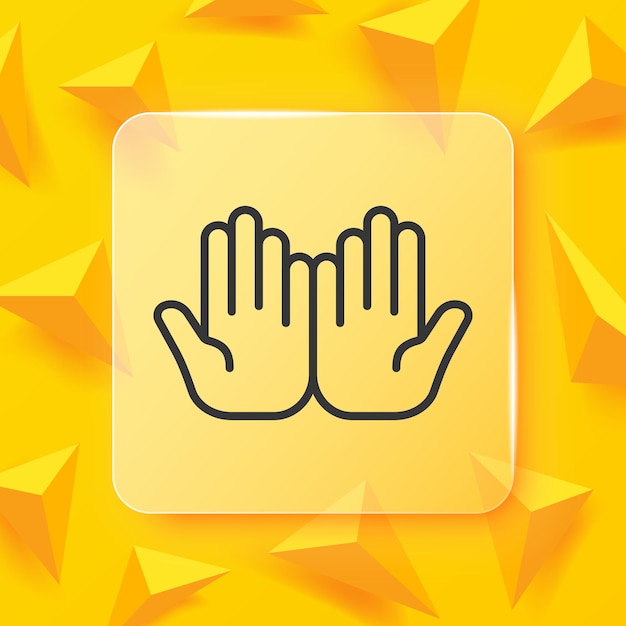 Icono de línea de mano palmas táctiles dos brazos abiertos lenguaje de señas del brazo interior dedos sordos y mudos concepto de muñeca estilo de morfismo de vidrio icono de línea vectorial para negocios y publicidad