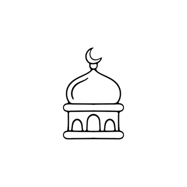 Icono de línea de mezquita Iglesia media luna islam oración religión templo fe Corán Vector icono de línea negra sobre fondo blanco para negocios