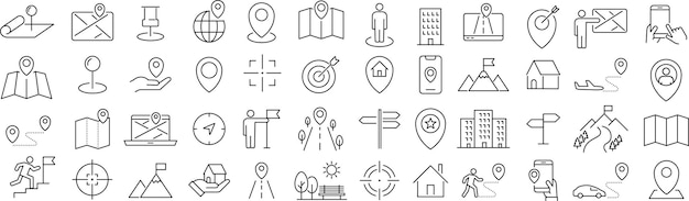 Icono de línea monocromática vectorial establecido para la ubicación