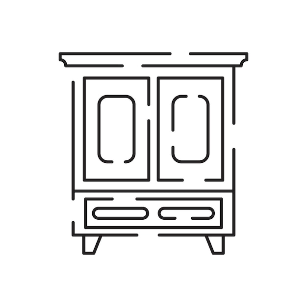 Icono de línea de muebles para el hogar trazo editable sofá o cajones gabinete mesa lugar de trabajo ventana luz de techo y mesa de televisión