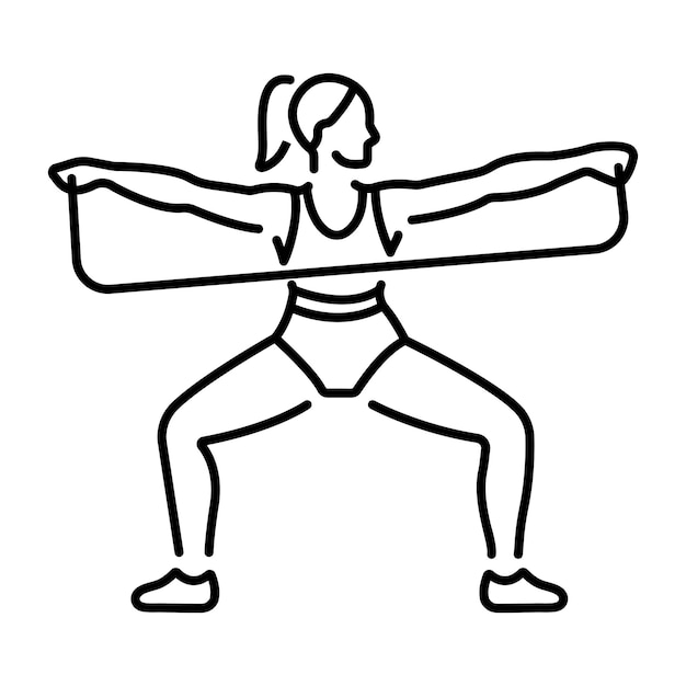Un icono de línea de una mujer haciendo ejercicio de fuerza