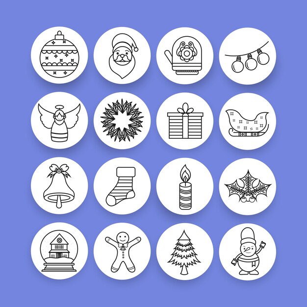 El icono de la línea de Navidad establece la colección de símbolos de año nuevo