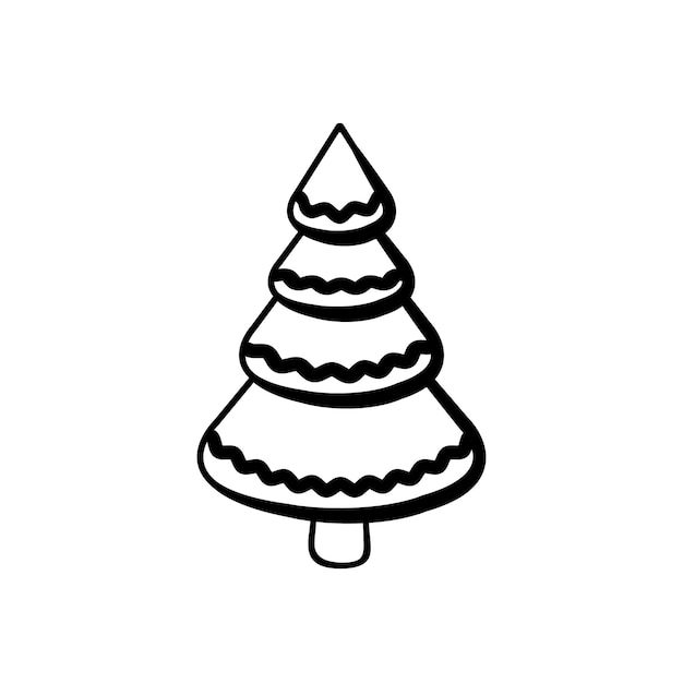 Icono de línea negra de abeto Ilustración de esbozo de pino aislada sobre fondo blanco Dibujo vectorial simple de contorno Ilustración de abeto de garabato abstracto Icono de línea de invierno